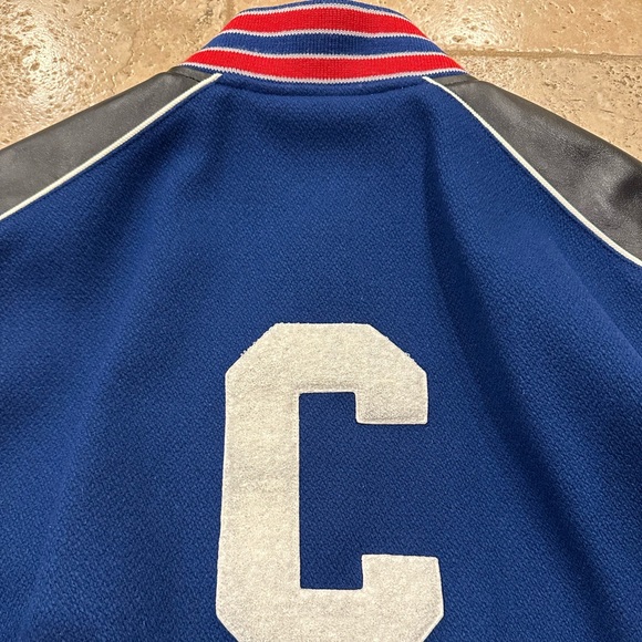 Celine x Hedi C Logo Leather Sleeve Blue Woold Teddy Jacket - Picture 8 of 14